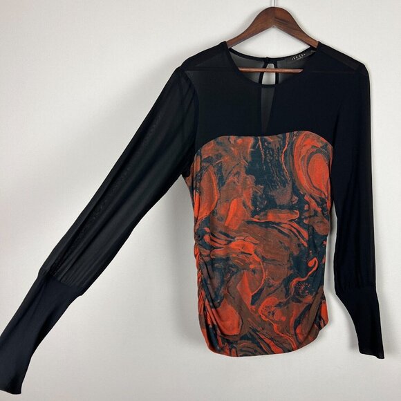 Iris Setlakwe Blouse Top Womens Large Ruched Silk Blend Sheer Long Sleeve Artsy - Picture 5 of 15